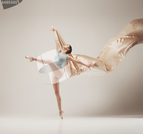 Image of Modern ballet dancer dancing in full body on white studio background.