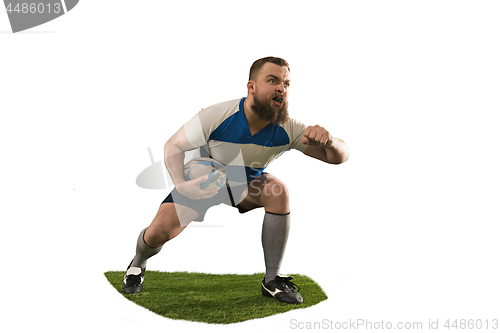 Image of The silhouette of one caucasian rugby man player isolated on white background