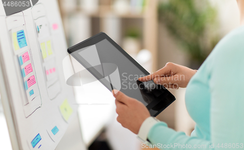 Image of close up of ui designer with tablet pc at office