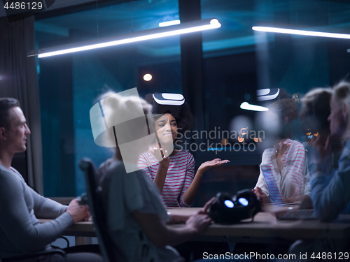 Image of Multiethnic Business team using virtual reality headset