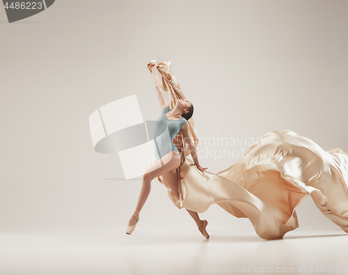 Image of Modern ballet dancer dancing in full body on white studio background.