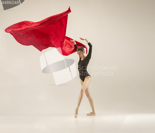 Image of Modern ballet dancer dancing in full body on white studio background.