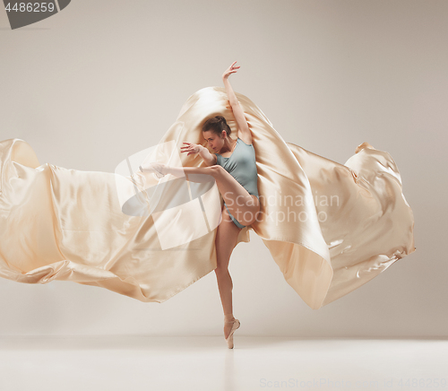 Image of Modern ballet dancer dancing in full body on white studio background.