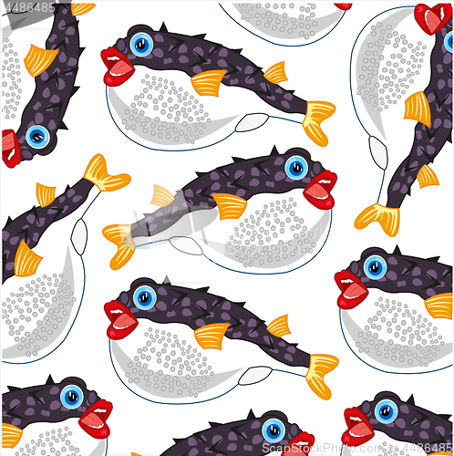 Image of Fish fugue decorative pattern on white background