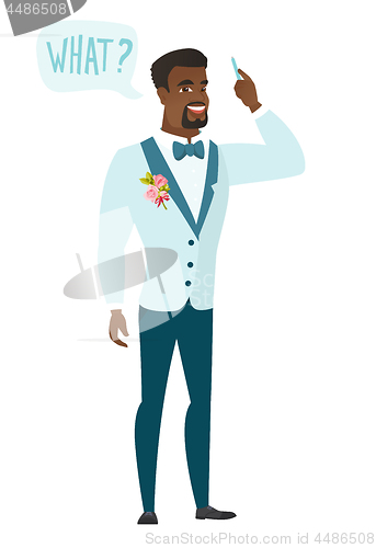 Image of Groom with question what in speech bubble.