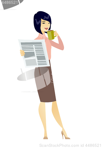 Image of Lady drinking coffee and reading news in newspaper
