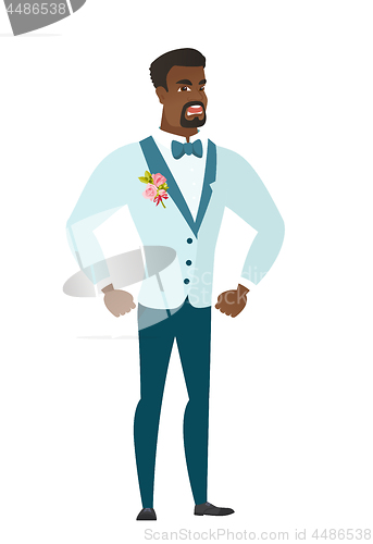 Image of Young african-american furious groom screaming.