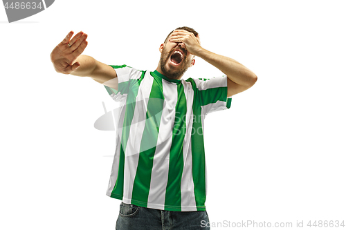 Image of The unhappy and sad Irish fan on white background