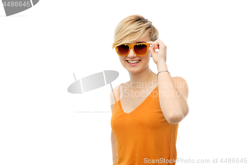 Image of happy smiling young woman over white background