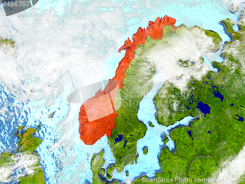 Image of Norway on map with clouds