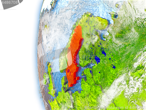 Image of Sweden on model of Earth