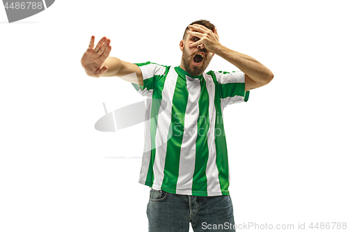 Image of The unhappy and sad Irish fan on white background