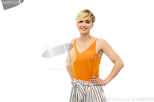 Image of happy smiling young woman over white background
