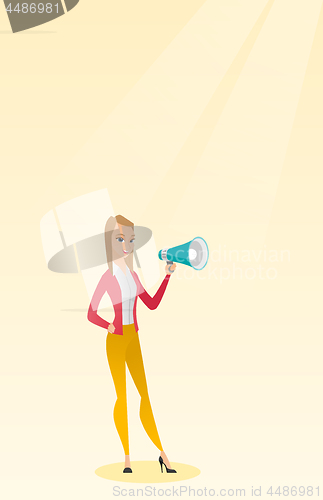 Image of Young woman speaking into a megaphone.