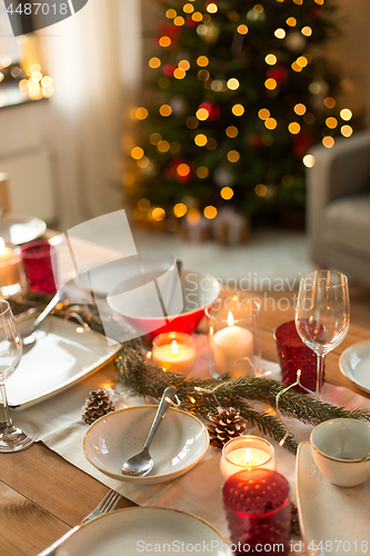 Image of table served for christmas dinner at home