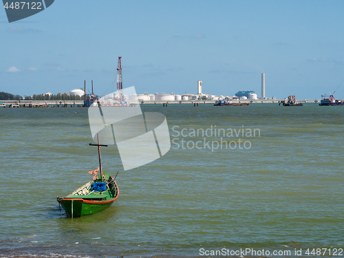 Image of Fishing boat and oil storage in Rayong, Thailand