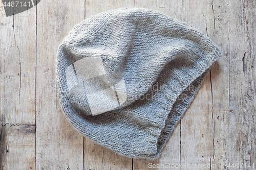 Image of grey knitted wool beanie hat