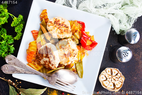 Image of baked vegetables with cutlet