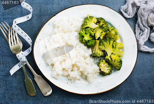 Image of  white rice and broccoli 