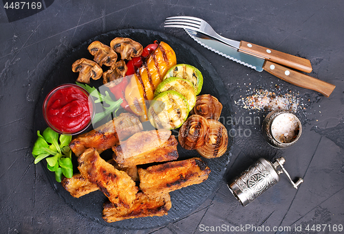 Image of grilled vegetables and ribs