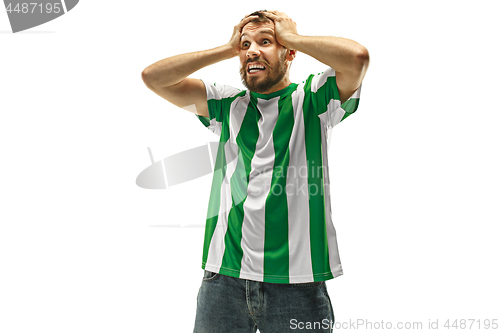 Image of The unhappy and sad Irish fan on white background