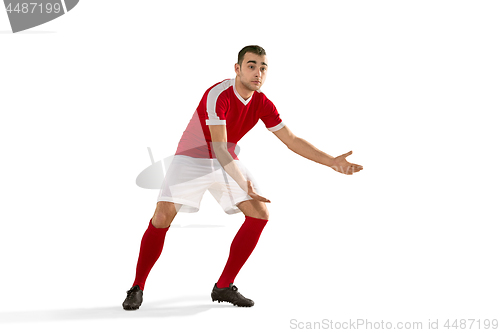 Image of Professional football soccer player isolated white background