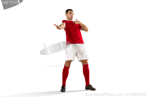 Image of Professional football soccer player isolated white background