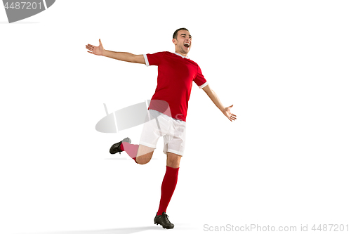 Image of Professional football soccer player isolated white background