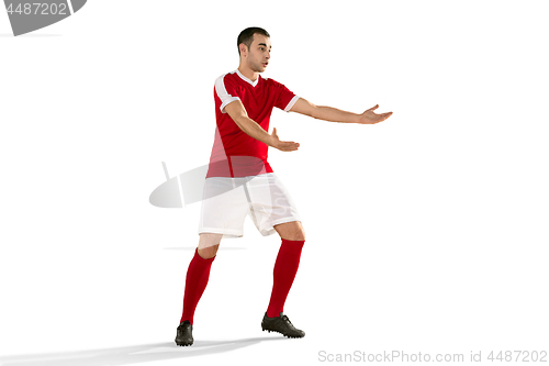 Image of Professional football soccer player isolated white background