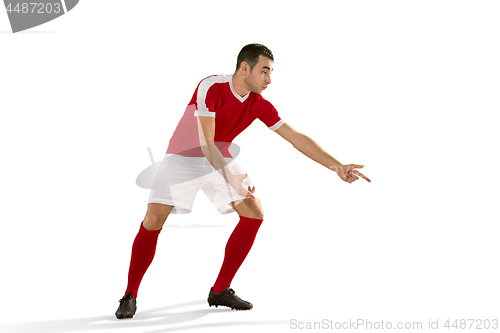 Image of Professional football soccer player isolated white background