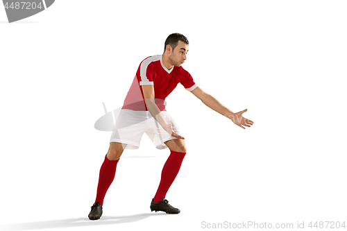 Image of Professional football soccer player isolated white background