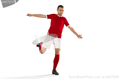 Image of Professional football soccer player isolated white background