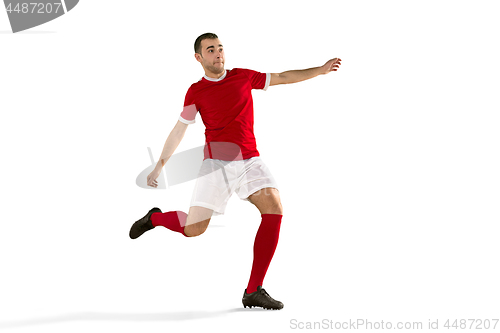 Image of Professional football soccer player isolated white background