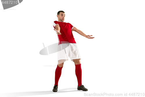 Image of Professional football soccer player isolated white background