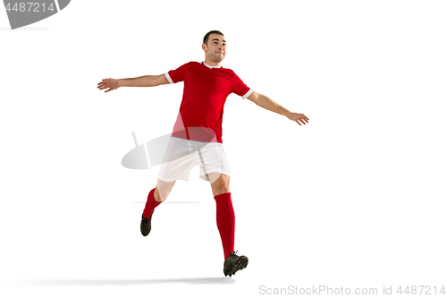Image of Professional football soccer player isolated white background