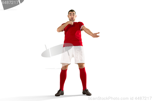 Image of Professional football soccer player isolated white background