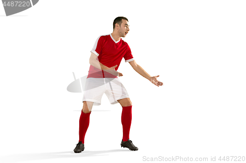 Image of Professional football soccer player isolated white background