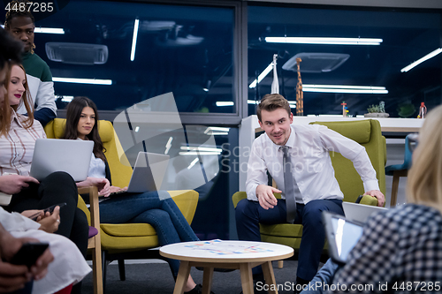 Image of Multiethnic startup business team having meeting