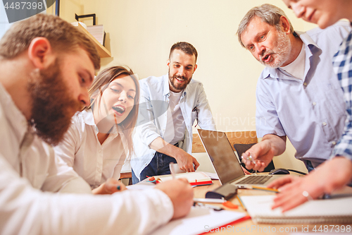 Image of Team job. Photo young businessmans working with new project in office