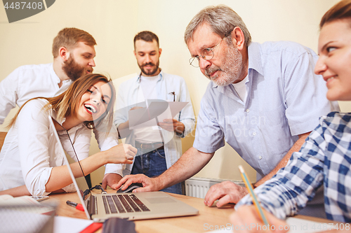 Image of Team job. Photo young businessmans working with new project in office