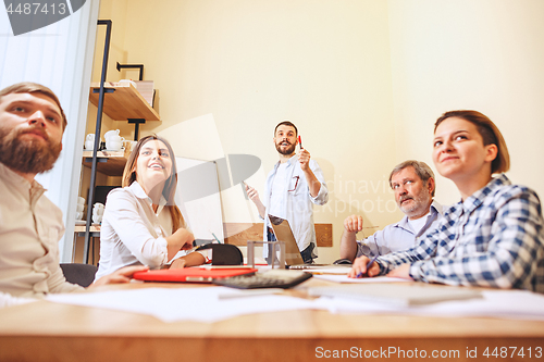 Image of Team job. Photo young businessmans working with new project in office