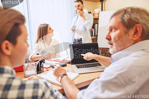 Image of Team job. Photo young businessmans working with new project in office