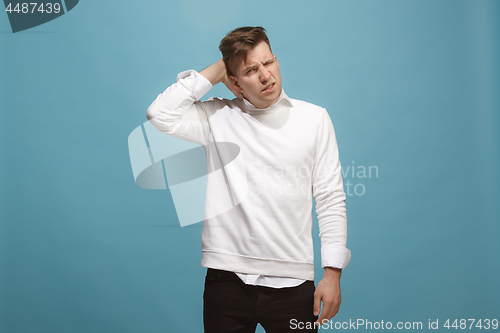 Image of Man having headache. Isolated over background.