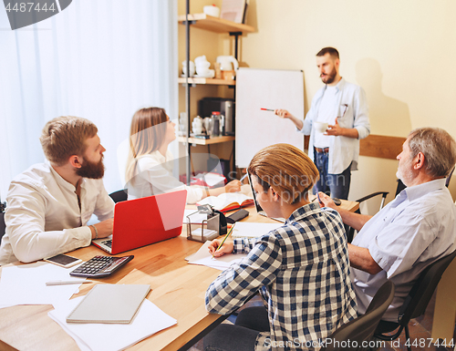 Image of Team job. Photo young businessmans working with new project in office