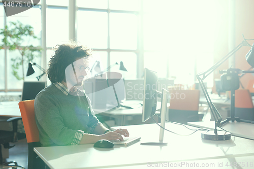 Image of businessman working using a computer in startup office