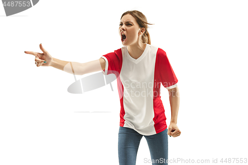 Image of French fan celebrating on white background