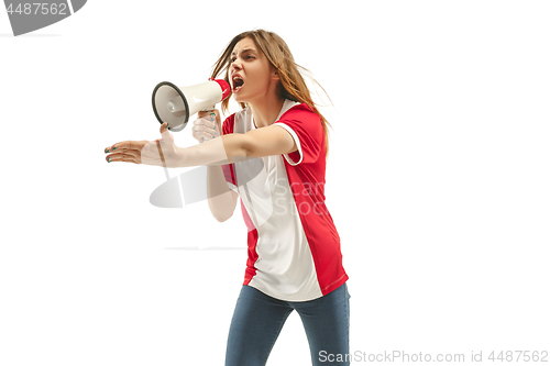 Image of French fan celebrating on white background