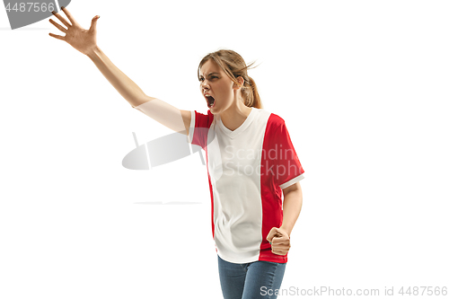 Image of French fan celebrating on white background