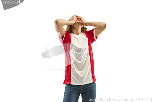 Image of The unhappy and sad French fan on white background