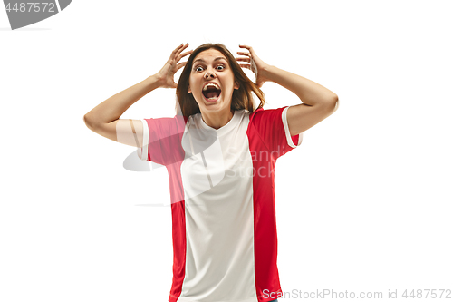 Image of French fan celebrating on white background